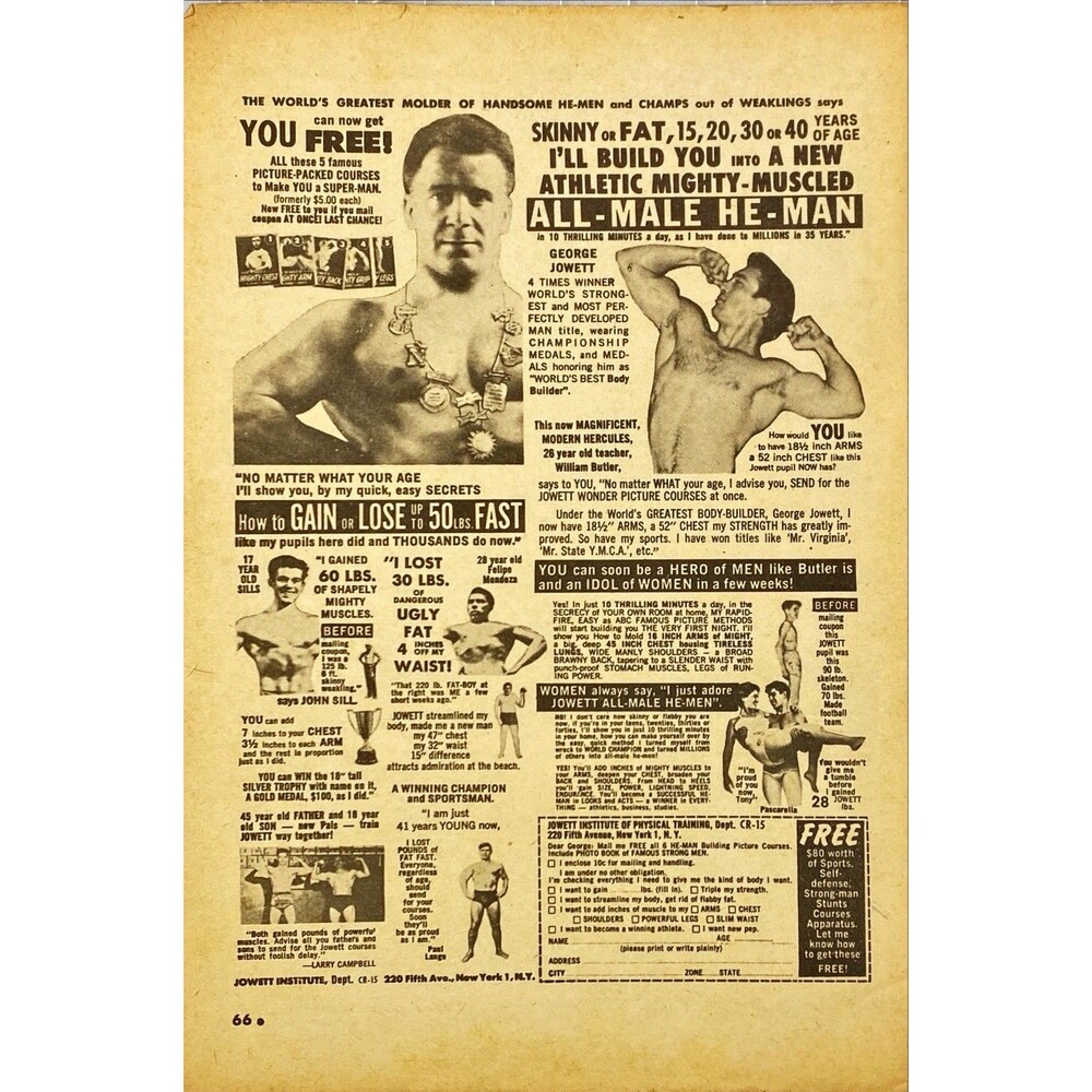 Jowett Institute of Physical Training "How to Gain or Lose 50 Lbs" Print Ad 1961